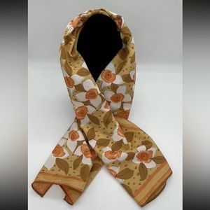Vintage Vera Neumann Long Scarf 43”x14” Gold Orange Brown White Blooms Floral